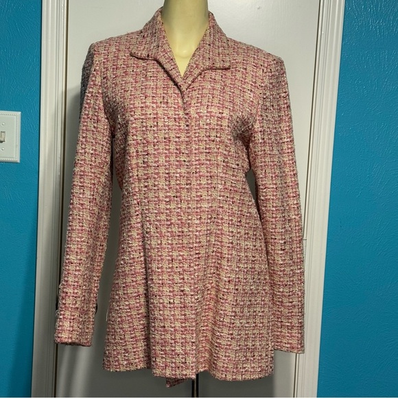 Dana Buchman Pink Tweed Boucle Blazer Jacket Vintage 90s size 8 - Picture 1 of 16
